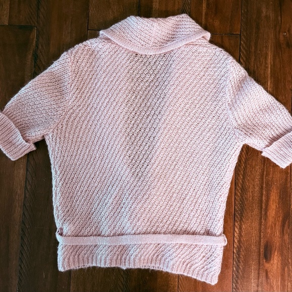 Express Wool and Mohair Blend Short Sleeve Button up Belted Cardigan Large pink - Picture 5 of 7